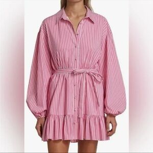 Cinq a Sept Belted Pinstripe Kelly Dress in Pink